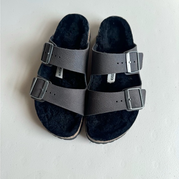 Birkenstock Arizona Shearling Synthetics Desert Dust Black 38 - Picture 6 of 10
